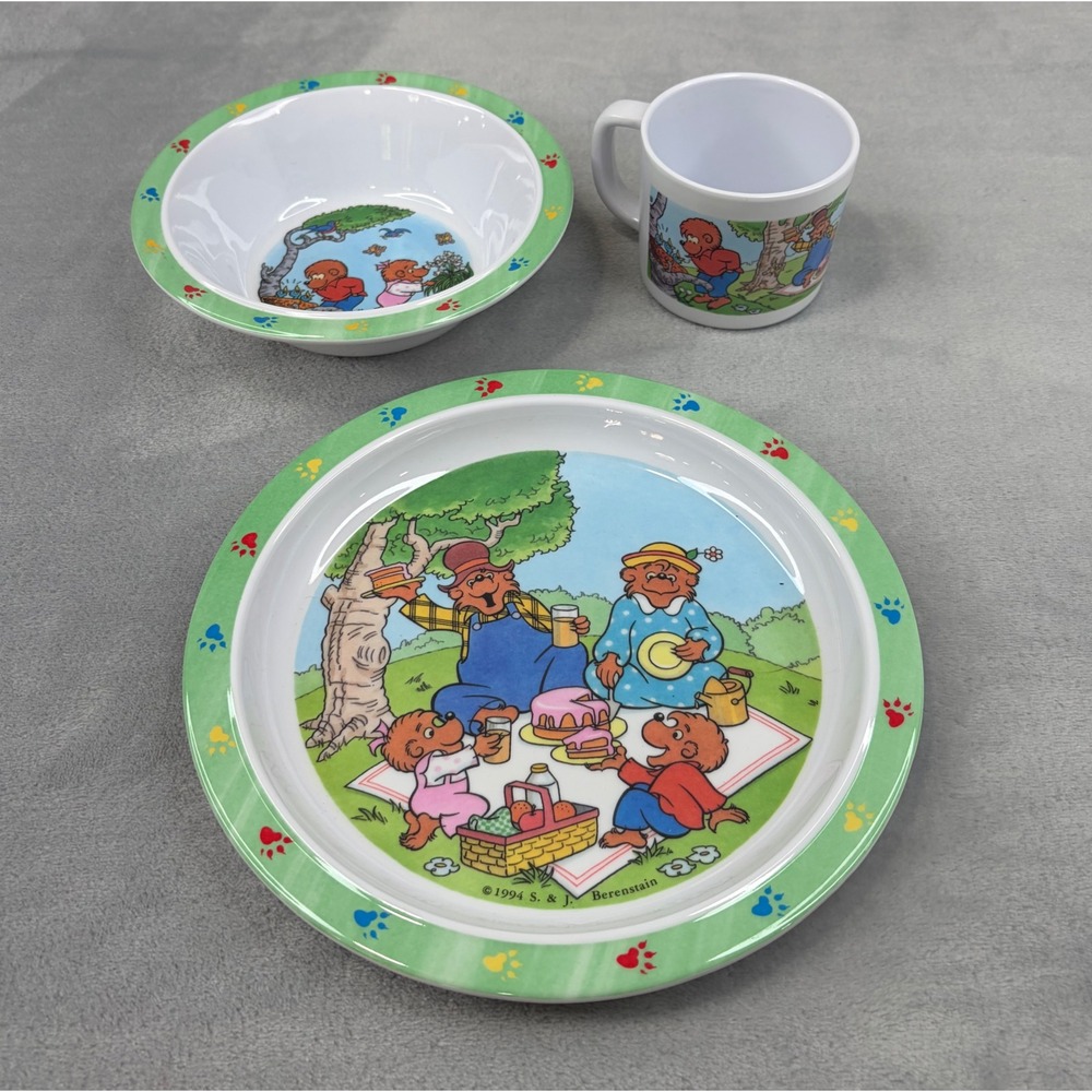 Vtg Berenstain Bears 1994 Kids Dinnerware 3 Piece Set Melamine Princess House